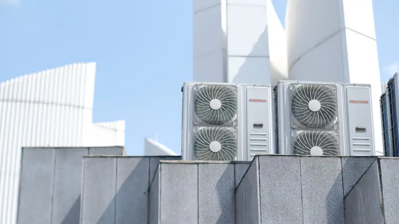 Commercial condensing units on a rooftop